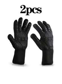 1 件烤箱手套 932°F 耐热手套、防切割烤箱手套、防滑硅胶烧烤手套、厨房烹饪手套、烤箱手套、烧烤、烤架、烤箱手套、户外露营野餐、炊具烧烤工具配件 - 黑色 - 查看 9