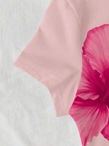 INAWLY Camiseta corta rosa de mujer de corte slim con elegante estampado floral de rosas al estilo resort