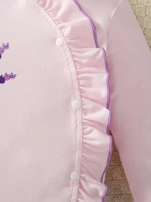 新生儿可爱薰衣草图案长袖连体衣带帽子，2件套家居服秋冬装 - 藕粉色 - 查看 4