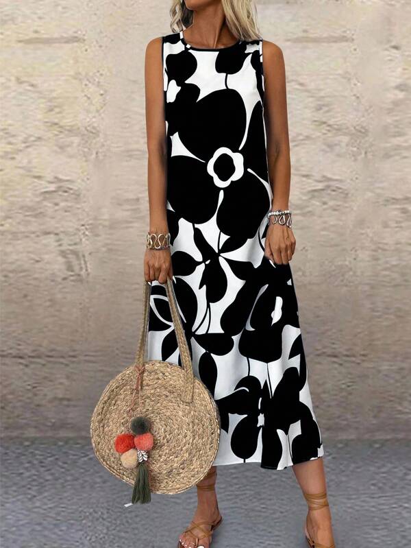 SHEIN LUNE Vestido largo sin mangas con estampado y corte holgado para mujer