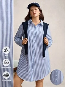 Comfylo Atuendos de verano para mujeres, atuendos de vacaciones, vestidos de graduación, ropa de oficina, vestido bohemio mini, Día de la Madre, vestido de regreso a casa, atuendos de maestras, atuendo de aeropuerto para mujeres, camisa de manga larga holgada a rayas azul y blanca, vestido mini, simple y de moda, uso diario casual, adecuado para uso diario, romántico y elegante, elegante y de moda para ir al trabajo, atuendos de estilo sirena de oficina, vestido estilo casual holgado en línea A para mujeres, estilo náutico casual para mujeres, ropa de otoño talla grande, ropa escolar, vestido de regreso a casa, ropa de oficina para mujeres - Azul y blanco - Ver 8