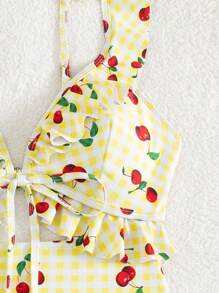 Swim Mod Sexy Ruffled Hollow-Out Backless Random Print One-Piece Swimsuit For Women, Summer Vacation - Multicolor - View 3