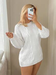 Sweetina Women's Loose Fit Crew Neck Drop Shoulder Long Sleeve Twist Cable Pattern Casual Sweater Fall Women Clothes