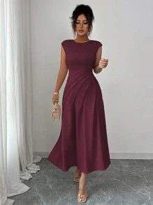 Selianne Rochie elegantă pentru femei, stil francez, romantică, cu talie căzută, plisată, primăvară/vară - Maro - Vizualizare 7