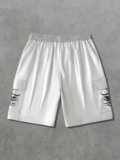 Street Life Pantalones cortos casuales con bolsillo de cargo, cintura con cordón, decoración metálica y estampado de calavera para hombres