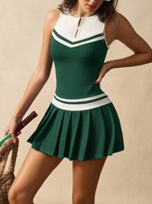 VARSIVA 户外休闲撞色无袖女式运动连衣裙 - 墨綠色 - 查看 6