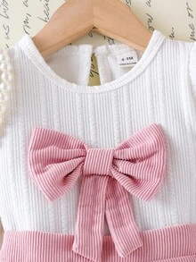 SHEIN Playful Pals 2pcs Baby Girls' White Textured Knit Long Sleeve Top And Pink Corduroy Skirt Set, Cute And Sweet Outfit For Toddlers Pink Bow Baby Dress Babygirl Skirt Sets 2pcs Set Toddler Girls Cute Vintage Style Baby Girl Skirt Set Toddler Girl Clothes With Bows Fall Winter