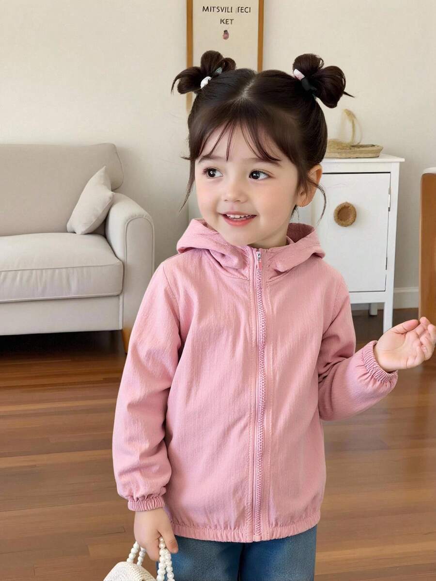 Elladie kids Back To School Fall Clothes Coral Pink Hooded Jacket For Girls With Zipper And Long Regular Sleeves Girls Hooded Jacket Girls Zip Up Jacket Girls Casual Jacket Girls Outerwear Girls Light Jacket Girls Hooded Zip Up Jacket Girls Lightweight Jacket Girls Pink Hoodie Kids Zip Up Hoodie Winter - Coral Pink - View 1