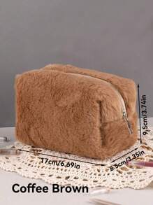 1 件可爱毛绒化妆包、学生铅笔盒、大容量收纳袋、旅行便携式铅笔盒拉链洗漱包女孩女生返校礼物、可爱多功能收纳袋、铅笔盒、化妆包，适用于学校、文具、化妆品、护肤品、画笔、返校、学校用品