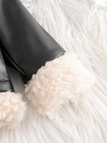 SHEIN Áo khoác lông thú giả vá PU Millennium Chic màu đen cho bé gái, Thu/Đông - màu đen - Xem 6
