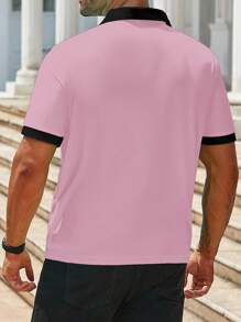 Manfinity Homme Plus Size Men's Casual Business Daily Versatile Short Sleeve Polo Shirt - Pink - View 2