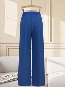 Lyxana Women's Fashion Commuter Elegant Elastic Asymmetrical Ruched Design Straight Leg Casual Pants For Daily Wear Fall Cloth For Women - Blue - View 2