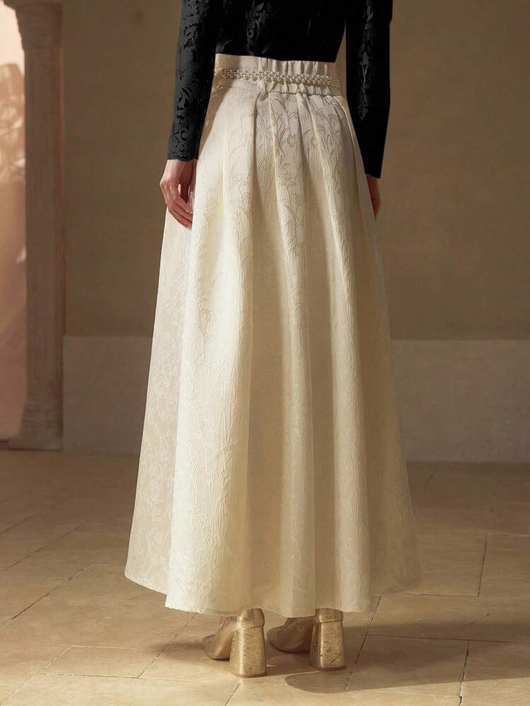 FOLD PLEATED FAUX PEARL DETAIL SKIRT