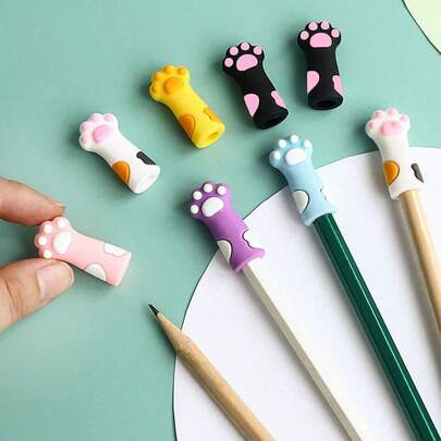 2件/5件/10件可爱猫爪形铅笔帽/卡通铅笔盒，硅胶保护套和铅笔帽，适合小学生、男孩和女孩返校