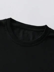 INAWLY Solid Round Neck Tee - Black - View 7