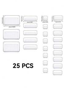 Juegos de organizadores de cajón de plástico transparente, 4 piezas/Set, 8 piezas/Set, 9 piezas/Set, 13 piezas/Set, 25 piezas/Set, diferentes conjuntos de combinaciones, organizadores de cajones versátiles para el baño y el tocador, contenedores de almacenamiento para maquillaje, dormitorio, utensilios de cocina y oficina, organizador de escritorio transparente de PET con cajones multifuncionales, ahorro de espacio, para organizar artículos de uso diario, decoraciones, decoración de otoño, decoración festiva, decoración de habitaciones, decoración del hogar, decoración de otoño, decoración de dormitorio, decoración navideña para regalo de temporada