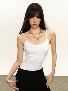 Rina Fox 女式白色弹力舒适性感蕾丝交叉露背紧身衣 - 白色 - 查看 4