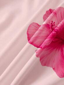 INAWLY Camiseta corta rosa de mujer de corte slim con elegante estampado floral de rosas al estilo resort