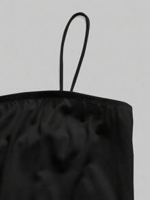 SHEIN EZwear Women Casual Minimalist Faux Sequin Metallic Foil Effect Fringe Placement Print Spaghetti Strap Summer Holiday Dress, For New Year Chic Dress