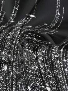 SHEIN EZwear Women Casual Minimalist Faux Sequin Metallic Foil Effect Fringe Placement Print Spaghetti Strap Summer Holiday Dress, For New Year Chic Dress