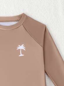 SHEIN 2件套男童长袖防晒衣和短裤泳衣套装 - 棕色 - 查看 5