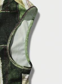 Vestido de talla grande con escote en V profundo y estampado patchwork para el verano - Verde militar - Ver 6