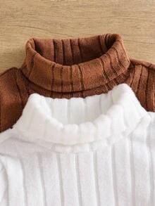 SHEIN 2pcs Boys' All-Match Solid Color Polo Collar Long Sleeve Ribbed T-Shirt, Casual Everyday Wear, Autumn/Winter Fall - White - View 3