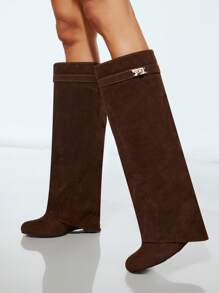 SHUZIA Giày bốt cao gót đế xuồng đế thô thời trang hàng ngày cho nữ - Màu nâu Sô-cô-la - Xem 2