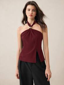 BizChic Áo kiểu cổ yếm xẻ tà bên hông màu đỏ tía với cúc kim loại trang trí, thanh lịch, thích hợp cho công sở, đi làm hàng ngày, mang hơi hướng lãng mạn thập niên 90, retro, Giáng sinh, Năm mới, Lễ tình nhân, tiệc tùng, đi biển, lễ tốt nghiệp, lễ hội, ngày lễ, đa năng, tối giản, lãng mạn, phù hợp cho khách dự đám cưới, chủ nhà, hẹn hò, tiệc tùng, hòa nhạc, bữa sáng muộn, sân bay, nhiều dịp khác nhau. - Màu Đỏ Sâu - Xem 6