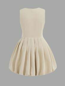 SHEIN Tween Girls Solid Apricot Beige Puffy Hem Suit Vest 2 In 1 Sleeveless Dress, Back To School, Formal Dresses, Summer Dress, Girls School Dress, School Clothes For Girls, Teen Girl Clothes For School, Girls School Clothes, Girls Back To School Outfits, Mommy And Daughter Outfits - Khaki - View 10