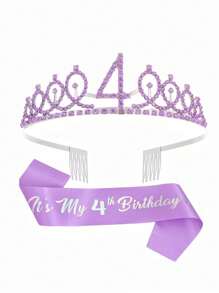 SHEIN 2pcs/Set Birthday Sash Birthday Crown Number Princess Crown Queen Tiara Rhinestone Birthday Headbands Birthday Sash With Pin Happy Birthday Crown And Sash Ribbon For Birthday Party Ball Decoration,Christmas - Multicolor - View 19