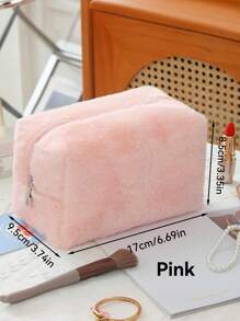 1 件可爱毛绒化妆包、学生铅笔盒、大容量收纳袋、旅行便携式铅笔盒拉链洗漱包女孩女生返校礼物、可爱多功能收纳袋、铅笔盒、化妆包，适用于学校、文具、化妆品、护肤品、画笔、返校、学校用品