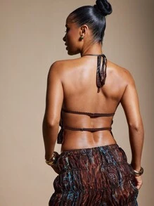 Hauture Smocked High Neck Backless Halter Boho Print - Multicolor - View 5
