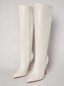 SHUZIA Women's Glamorous Sexy Pointy Toe Stiletto Heel Boots - White - View 5