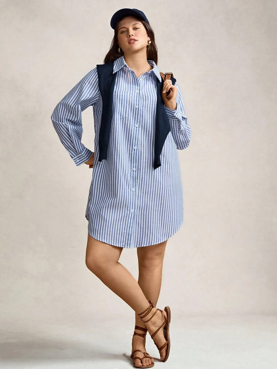 Comfylo 女士夏季服装度假服装女士毕业礼服旧钱、办公室服装、波西米亚迷你连衣裙母亲节、返校节礼服、女士教师服装、女士机场服装、蓝白条纹衬衫领长袖宽松休闲衬衫、迷你连衣裙、简约时尚、休闲日常服装、适合日常穿着、浪漫优雅、优雅时尚的通勤、办公室警笛风格服装、A 字裙休闲休闲风格女士海军蓝连衣裙女士航海休闲装女士机场服装秋季服装大码校服返校节礼服女士办公室服装 - 藍白色 - 查看 1