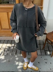 Muchica Women's New Style Snow-Washed Oversized Long Sleeve Mini Dress,Fall Clothes