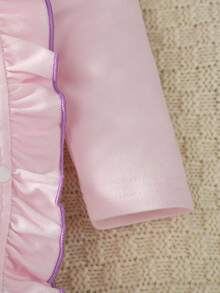 新生儿可爱薰衣草图案长袖连体衣带帽子，2件套家居服秋冬装 - 藕粉色 - 查看 5