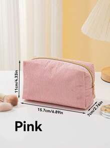 1 件大容量灯芯绒化妆包，蝴蝶结图案简约纯色铅笔袋，学生文具收纳必备用品，可爱多功能收纳袋，铅笔盒，化妆包，文具，化妆品，护肤品，口红，刷子，硬币，小物件，返校，学校用品 - 彩色 - 查看 13