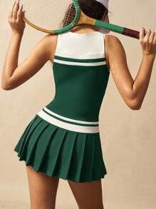 VARSIVA 户外休闲撞色无袖女式运动连衣裙 - 墨綠色 - 查看 2