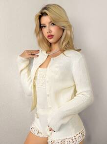 Sweetina Apricot Loose Cardigan Sweater Jacket, Lightweight Knit Top Autumn Winter Clothes For Women - Apricot - View 4