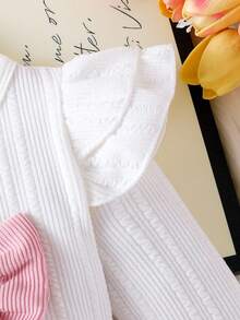 SHEIN Playful Pals 2pcs Baby Girls' White Textured Knit Long Sleeve Top And Pink Corduroy Skirt Set, Cute And Sweet Outfit For Toddlers Pink Bow Baby Dress Babygirl Skirt Sets 2pcs Set Toddler Girls Cute Vintage Style Baby Girl Skirt Set Toddler Girl Clothes With Bows Fall Winter