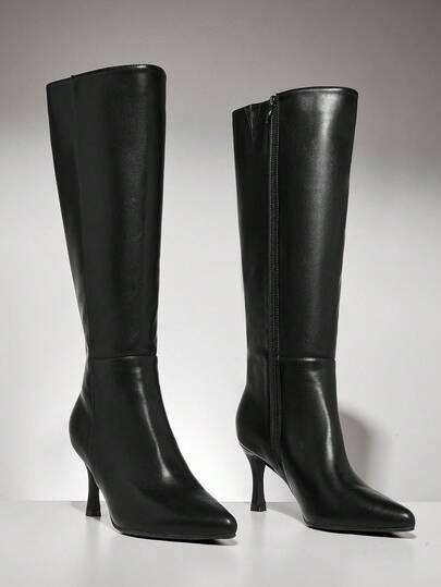 SHUZIA Women Everyday Basic Comfortable Zip-On Mid-Calf Kitten Heeled Boots For Christmas Valentine's Day