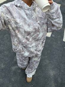 Muchica 2pcs/Set Women Casual Loose Branch Print Hoodie And Sweatpants, Fall Women Clothes - Multicolor - View 3