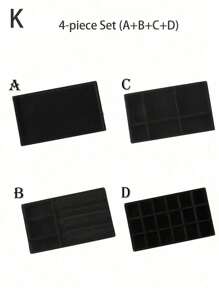天鹅绒珠宝托盘，大容量珠宝收纳盒，带独立隔层，可堆叠珠宝展示架，可放置耳环、项链、手镯、戒指、发夹、发带等。 - 黑色 - 查看 29