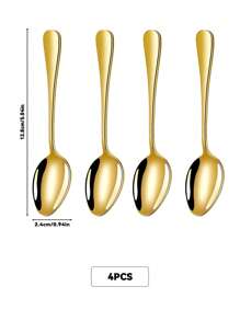 2/4/6/12件不锈钢咖啡/茶/甜点勺，适用于厨房、酒店、咖啡厅、学校用品 - 金色 - 查看 12