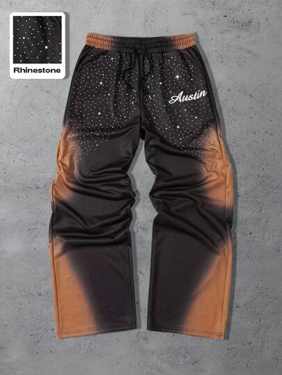 Street Life Pantalon de survêtement ample et décontracté pour hommes, avec ornements de strass usés