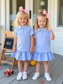 SHEIN Đầm xòe dệt kim màu sắc thoải mái cho bé gái - trắng - Xem 8