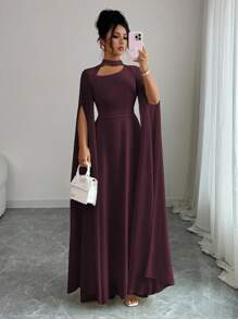 Elenzga Váy đi biển phong cách Pháp lãng mạn thanh lịch dành cho nữ, vải voan mỏng, cổ khoét sâu, dây buộc chéo sau lưng, chân váy maxi xòe, tay dài, xẻ tà, thích hợp cho tiệc trà chiều, tiệc tùng, phong cách Trung Đông, xuân/hè - Màu Tím - Xem 5