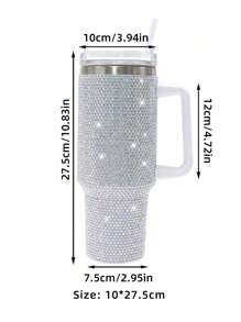 Bình nước giữ nhiệt bằng thép không gỉ 40oz, cốc và cốc có dung tích lớn có quai cầm, trang trí bằng đá giả kim cương và ống hút, bình nước cách nhiệt chân không dùng cho gia đình, văn phòng hoặc ô tô, trường học, cốc có thể tái sử dụng có ống hút nắp lật chống rò rỉ (màu trắng) làm quà tặng Giáng sinh cho ngày lễ - trắng - Xem 14