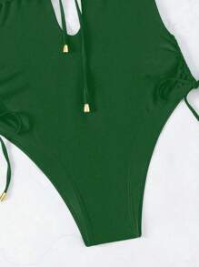 SHEIN Swim 1 件女式露背吊带连体泳衣，度假/海滩